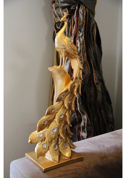 Dekoratif Beyaz Dikey Tavuskuşu Biblo Döküm Polyester Hediyelik Biblo