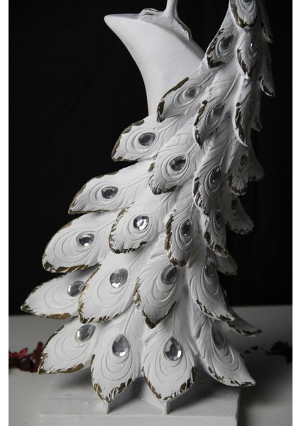 Dekoratif Beyaz Dikey Tavuskuşu Biblo Döküm Polyester Hediyelik Biblo fırsatları