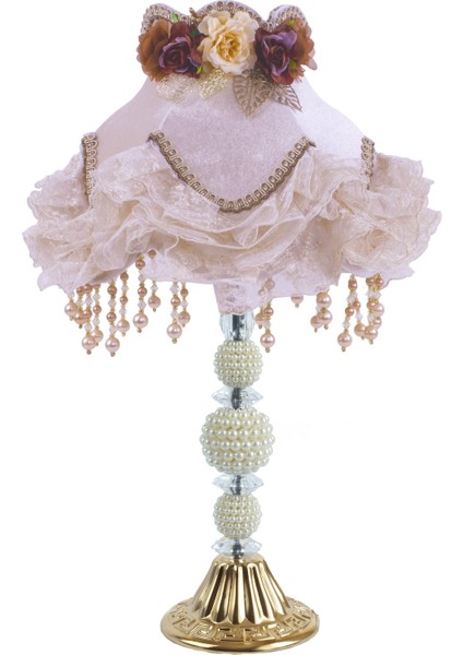 Dekovien Kadife Kaplı El Yapımı Klasik Model Abajur Vintage Vizon