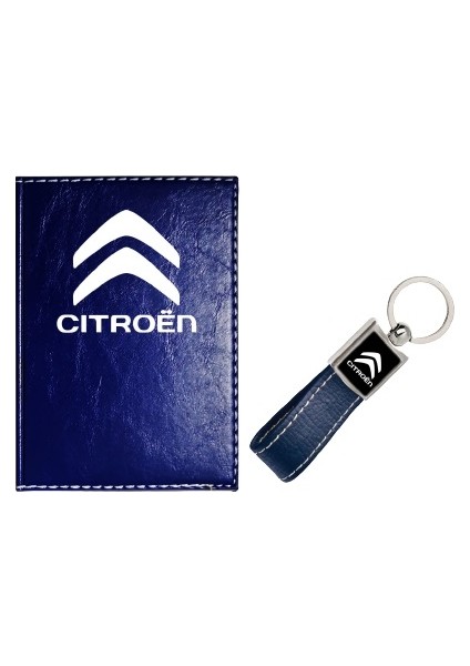 Citroen Logolu Lacivert Ruhsat Kabı ve Citroen Logolu Anahtarlık