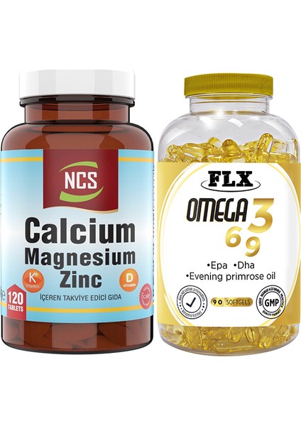 Kalsiyum Magnezyum Zinc D & K Vitamin 120 Tablet & Flx Omega 3-6-9 Balık Yağı 90 Tablet