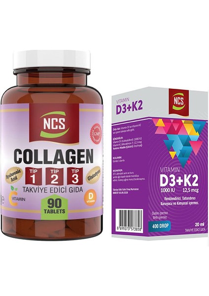 Kollajen Tip 1-2-3 Vitamin C-E 1000 Mg 90 Tablet - Ncs Vitamin D3 + K2 Damla 20 ml