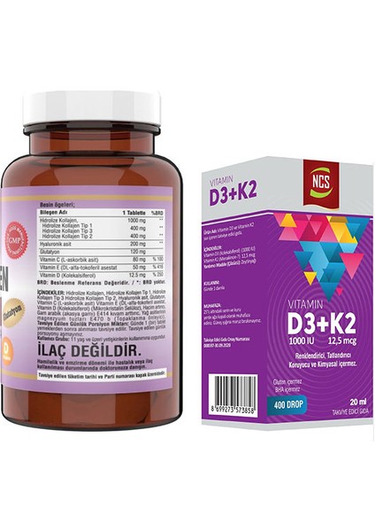 Kollajen Tip 1-2-3 Vitamin C-E 1000 Mg 90 Tablet - Ncs Vitamin D3 + K2 Damla 20 ml