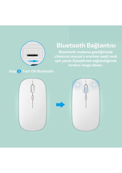 1600 Dpı Şarj Edilebilir 2.4 Ghz Çift Modlu Bluetooth Kablosuz Mouse - Model AL2675 modelleri