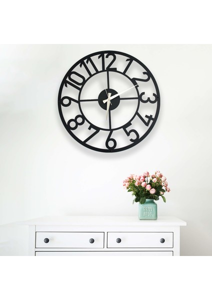 - Dekoratif Yuvarlak Rakamlı Metal Duvar Saati 50X50CM - Ofis Salon Mutfak Işyeri Için Uygun