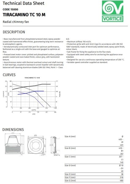 Şömine Barbekü Baca Fanı M³/h 750-910 Vortice Db 52 Sürekli Çalışma Havalandırma Fanı