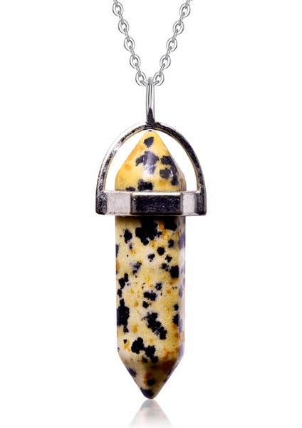 Piramit Kesim Benekli Doğal Jasper Yıldız Taşı Doğal Taş Kolye