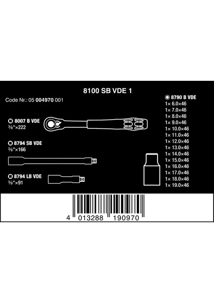 8100 SB VDE 1 Zyklop Cırcır İzoleli Lokma Set 3/8" 05004970001 modelleri