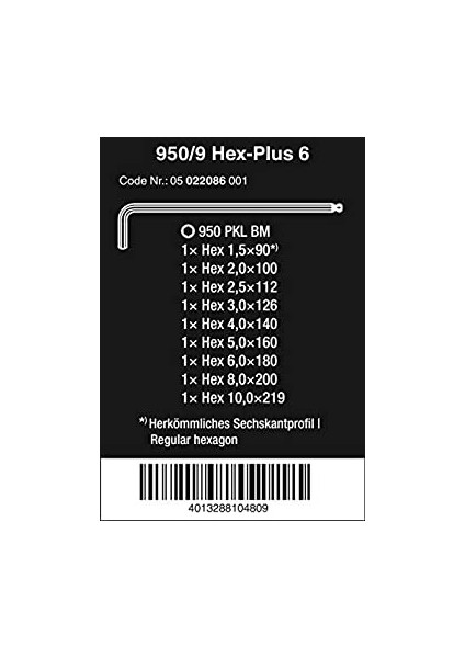 950/9 Hex-Plus 9 lu Topbaş Alyan Set 05022086001
