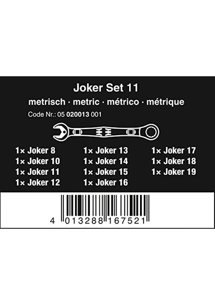 6000 Joker 11'li Set Cırcırlı Açık Ağız Anahtar 05020013001