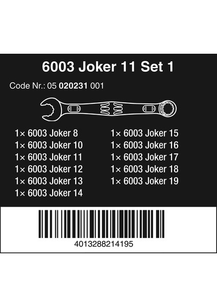 6003 Joker 11 Li Set Yıldız Açık Ağızlı Anahtar 05020231001