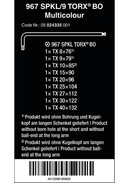 967 SPKL/9 Tork BO SB Renkli Alyan Set 05024335001
