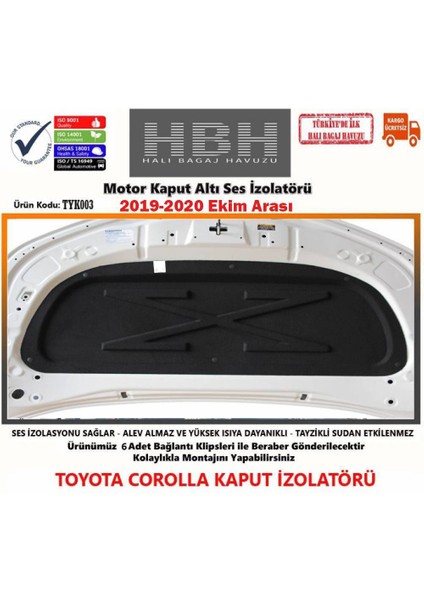 Toyota Corolla Sedan Kaput İzolatörü (2019 -2020 Ekim Arası) modelleri
