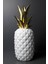 Joy Home&Accessories Beyaz Geometrik Desenli  Gold Detaylı Polyresin Dekoratif Ananas Biblosu 1