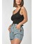 Beli Lastikli Büzgülü Kot Şort - Denim Denim - 32 1
