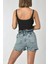 Beli Lastikli Büzgülü Kot Şort - Denim Denim - 32 4
