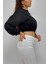 Baskılı Önden Bağlamalı Sweatshirt Siyah 3