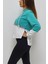 Kapüşonlu Şerit Baskılı Sweatshirt Turkuaz 1