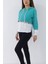Kapüşonlu Şerit Baskılı Sweatshirt Turkuaz 3