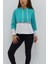 Kapüşonlu Şerit Baskılı Sweatshirt Turkuaz 5