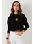 Baskılı Bisiklet Yaka Pamuklu Crop Sweat Kadın Sweat 601MS1342 2