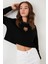 Baskılı Bisiklet Yaka Pamuklu Crop Sweat Kadın Sweat 601MS1342 3