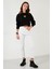 Baskılı Bisiklet Yaka Pamuklu Crop Sweat Kadın Sweat 601MS1342 4