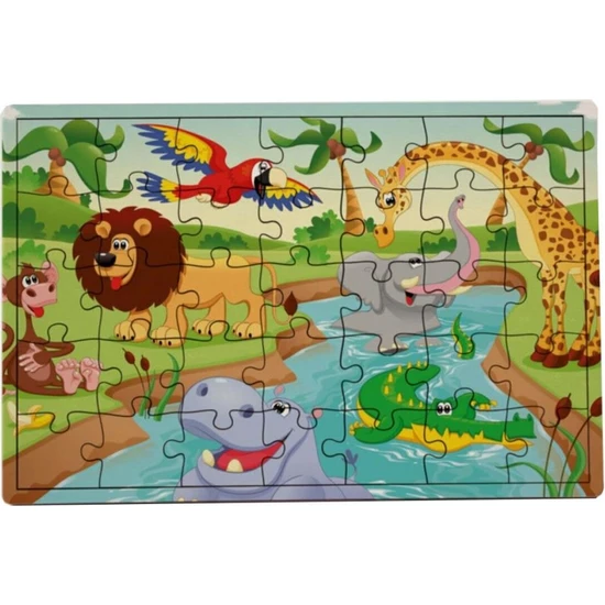 Woody Life Woodylife Nehir Yüzen Hayvanlar 35 Parça Puzzle Yapboz Eğitici Çocuk Oyuncak