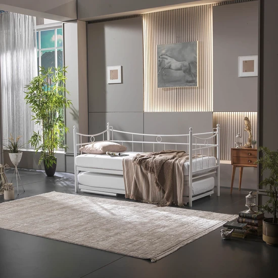 Unimet Daily Yavrulu Karyola Daybed Tek-Çift Kişilik Metal Karyola Beyaz