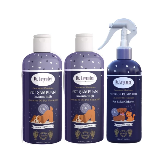 Dr. Lavender x 2 Köpek Şampuanı 400 ml Pet Shampoo + Lavanta Kedi Köpek Koku Giderici Sprey 400 ml