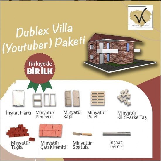 Minyatür Tuğla ile 2 Katlı Minyatür Ev Kendin Yap Hobi Kit Paketi, Dublex Villa Paketi