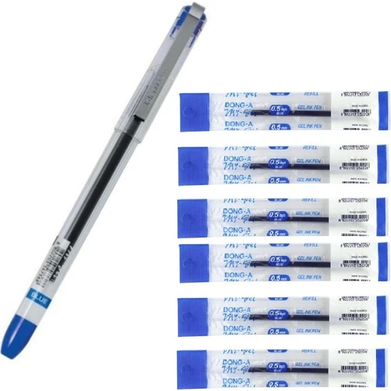 Dong-a Mavi 0.5mm Ince Iğne Uçlu Jel Kalem 1 Adet ve Kalem Yedeği 6 Adet