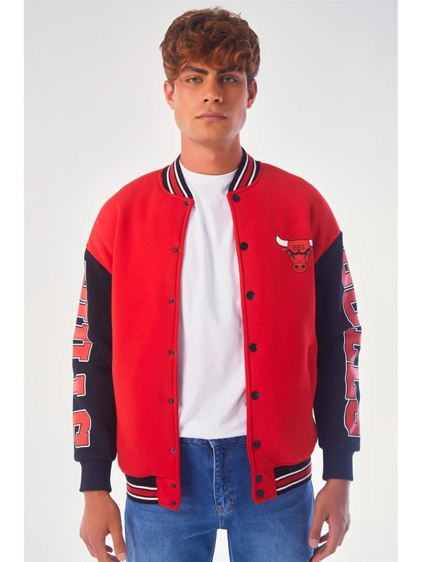 The Champ Unisex Kırmızı Nba Chicago Bulls Oversize Kolej Ceket