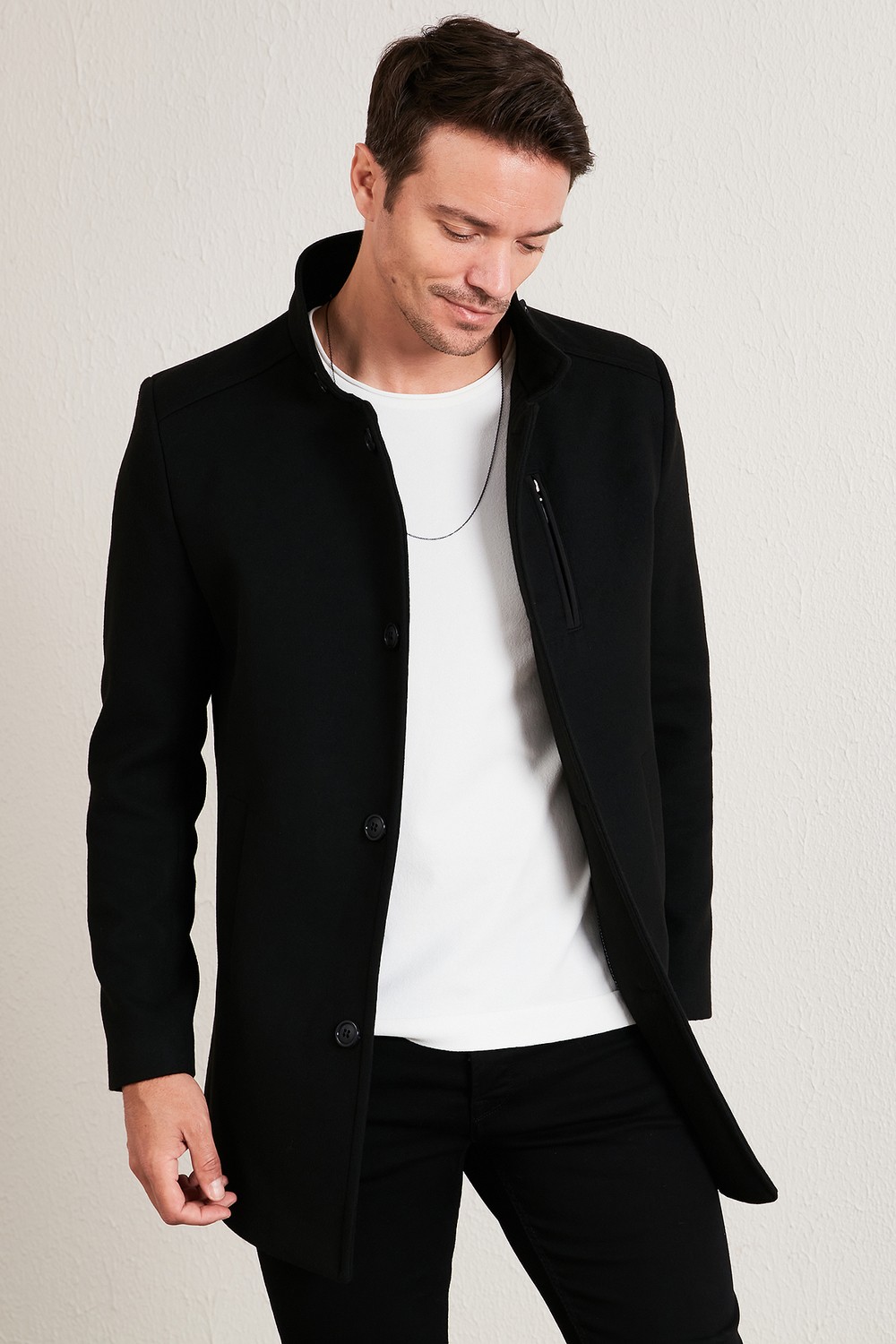Buratti Relaxed Fit Düğmeli Dik Yaka Kaşe Kaban Erkek KABAN 5840099