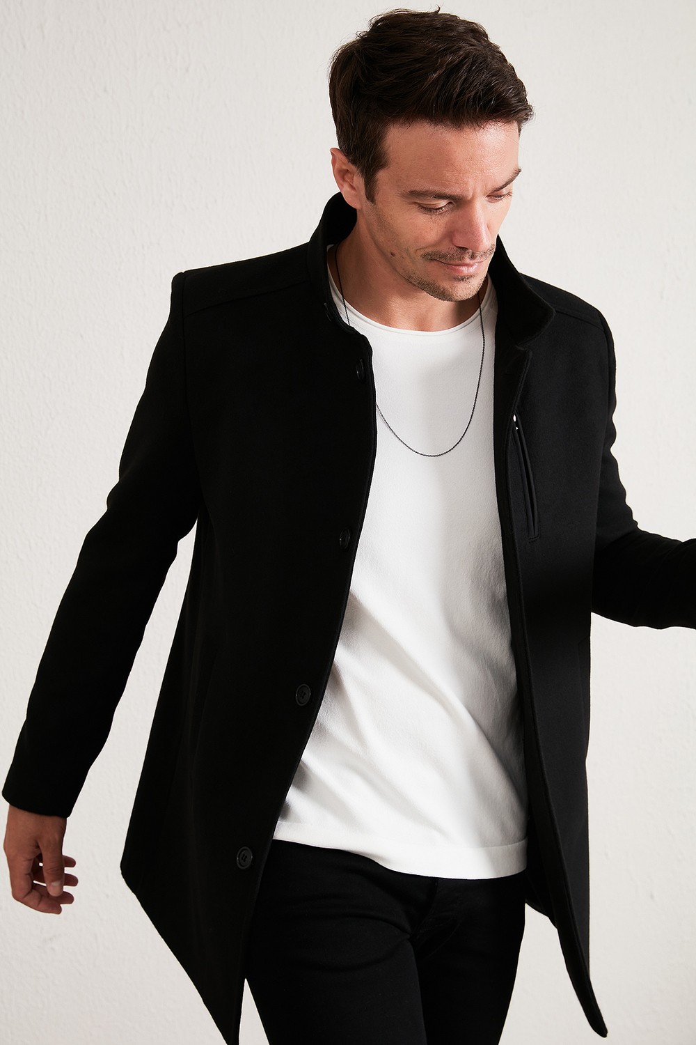 Buratti Relaxed Fit Düğmeli Dik Yaka Kaşe Kaban Erkek KABAN 5840099 görsel 2