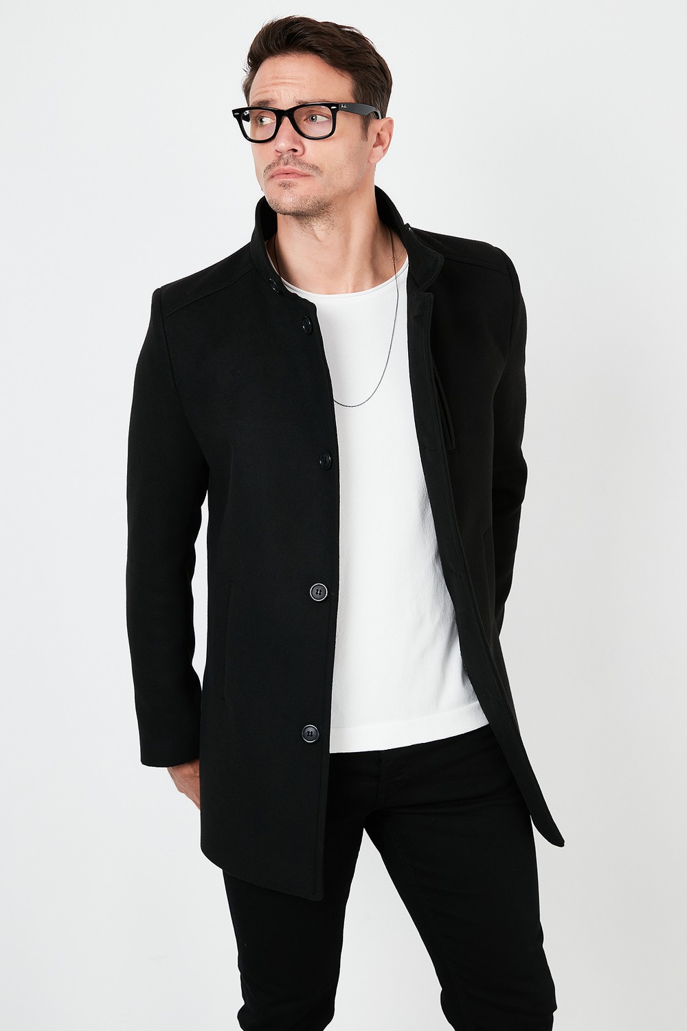 Buratti Relaxed Fit Düğmeli Dik Yaka Kaşe Kaban Erkek KABAN 5840099 görsel 4