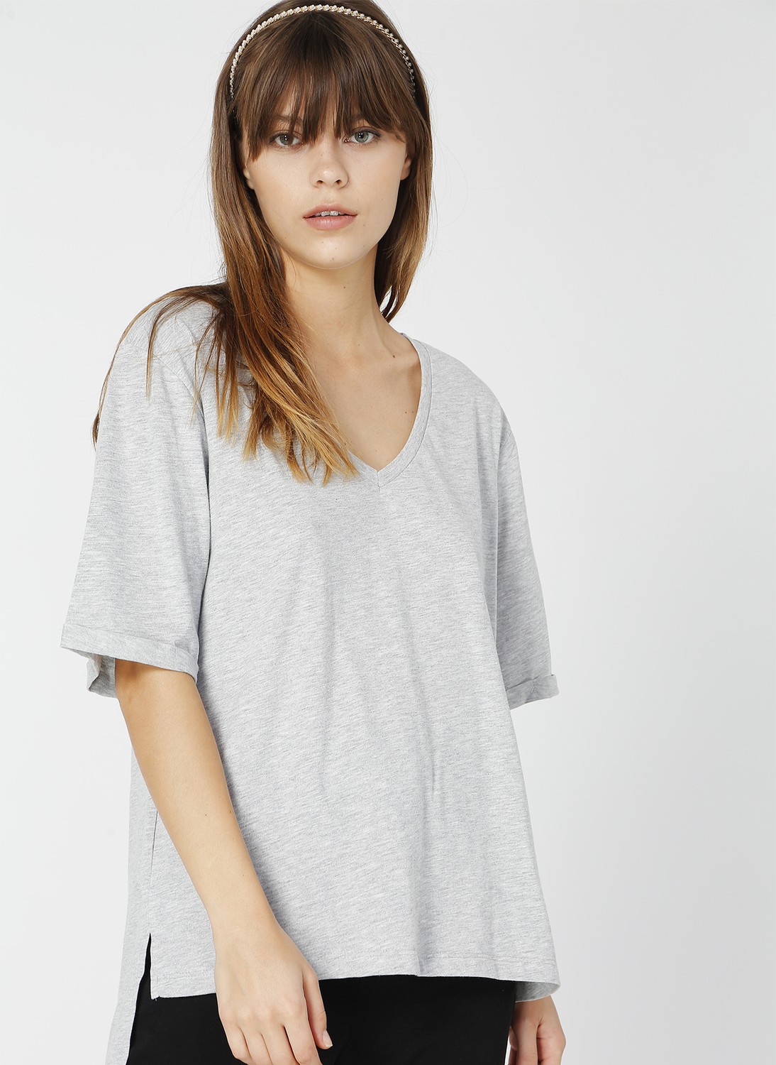 Fabrika Beyaz Kadın V Yaka Oversize T-Shirt TALITA