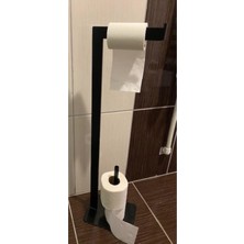 Aryamo Sağlam Siyah Özel Tasarım Banyo Kağıtlığı Biriktirmeli Kare Döküm Ayaklı Devrilmez Sallanmaz