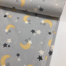 Bebek Özel % 100 Pamuklu Bebek ve Çocuk Lastikli Çarşaf Gri Zemin Sarı Hilal 40X80