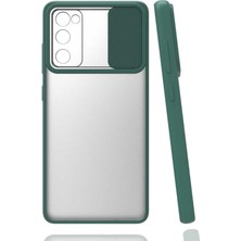 Case 4U Samsung Galaxy S20 FE Uyumlu Kılıf Slayt Sürgülü Sürgülü Kaydırmalı Kızaklı Kamera Koruyuculu Mat Buzlu Silikon Lensi Kılıf Koyu Yeşil