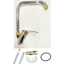 Armilla Armatür Krom Gold Köşe L Tipi Borulu Mutfak Musluğu Bataryası Sıcak Soğuk Çift Su Girişli