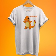 Remonz Pokemon Charmender Baskılı %100 Pamuk Oversize T-Shirt Büyük Beden Tişört
