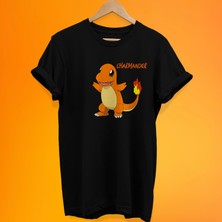 Remonz Pokemon Charmender Baskılı %100 Pamuk Oversize T-Shirt Büyük Beden Tişört