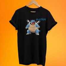 Remonz Pokemon Blastoise Baskılı %100 Pamuk Oversize T-Shirt Büyük Beden Tişört