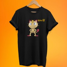 Remonz Pokemon Meowth Baskılı %100 Pamuk Oversize T-Shirt Büyük Beden Tişört