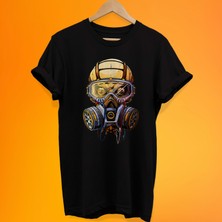 Remonz Maskeli Kuru Kafa Baskılı %100 Pamuk Oversize T-Shirt Büyük Beden Tişört