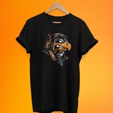 Remonz Kartal Baskılı %100 Pamuk Oversize T-Shirt Büyük Beden Tişört