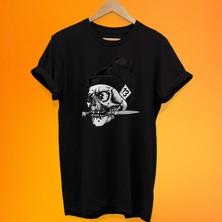 Remonz Bereli Kuru Kafa Baskılı %100 Pamuk Oversize T-Shirt Büyük Beden Tişört