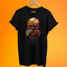 Remonz Maskeli Kuru Kafa Baskılı %100 Pamuk Oversize T-Shirt Büyük Beden Tişört