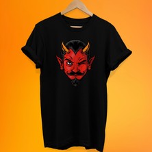 Remonz Şeytan Baskılı %100 Pamuk Oversize T-Shirt Büyük Beden Tişört